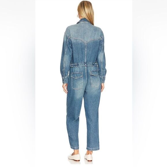 Free People x Care FP Townes Jumpsuit High Noon Denim Long Sleeve Médium NWT - Picture 4 of 14